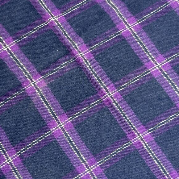 Clifton Wilson Purple Blue Plaid 100% Cotton Pocket Square With Button New - Picture 3 of 6